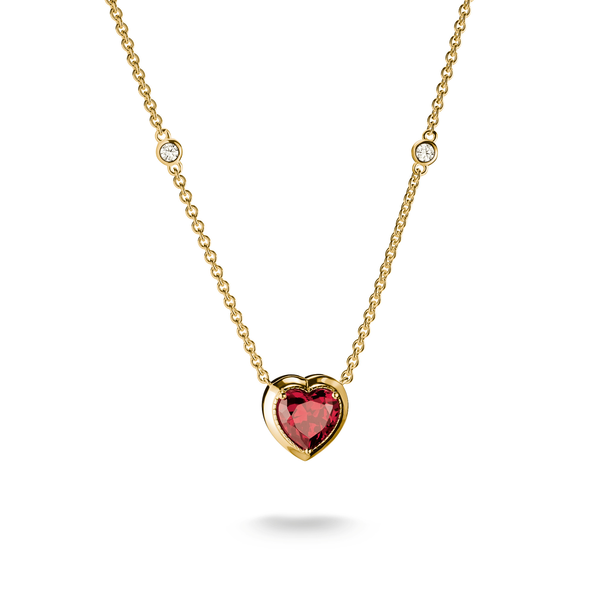Thomas Sabo Kette mit Herzanhänger und granatrotem Zirkoniastein, 18k vergoldet, Damen, 45-50 cm