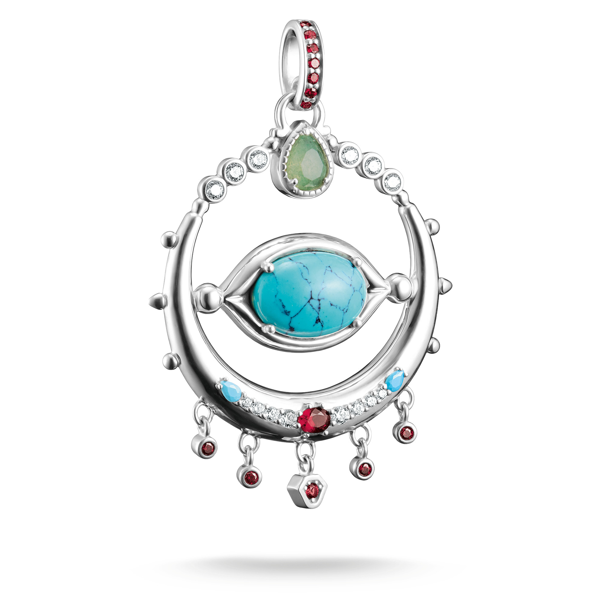 Thomas Sabo Anhänger Amulett Auge mit imitiertem Türkis, 925 Silber, Damen, 39x57mm, silber-blau-rot