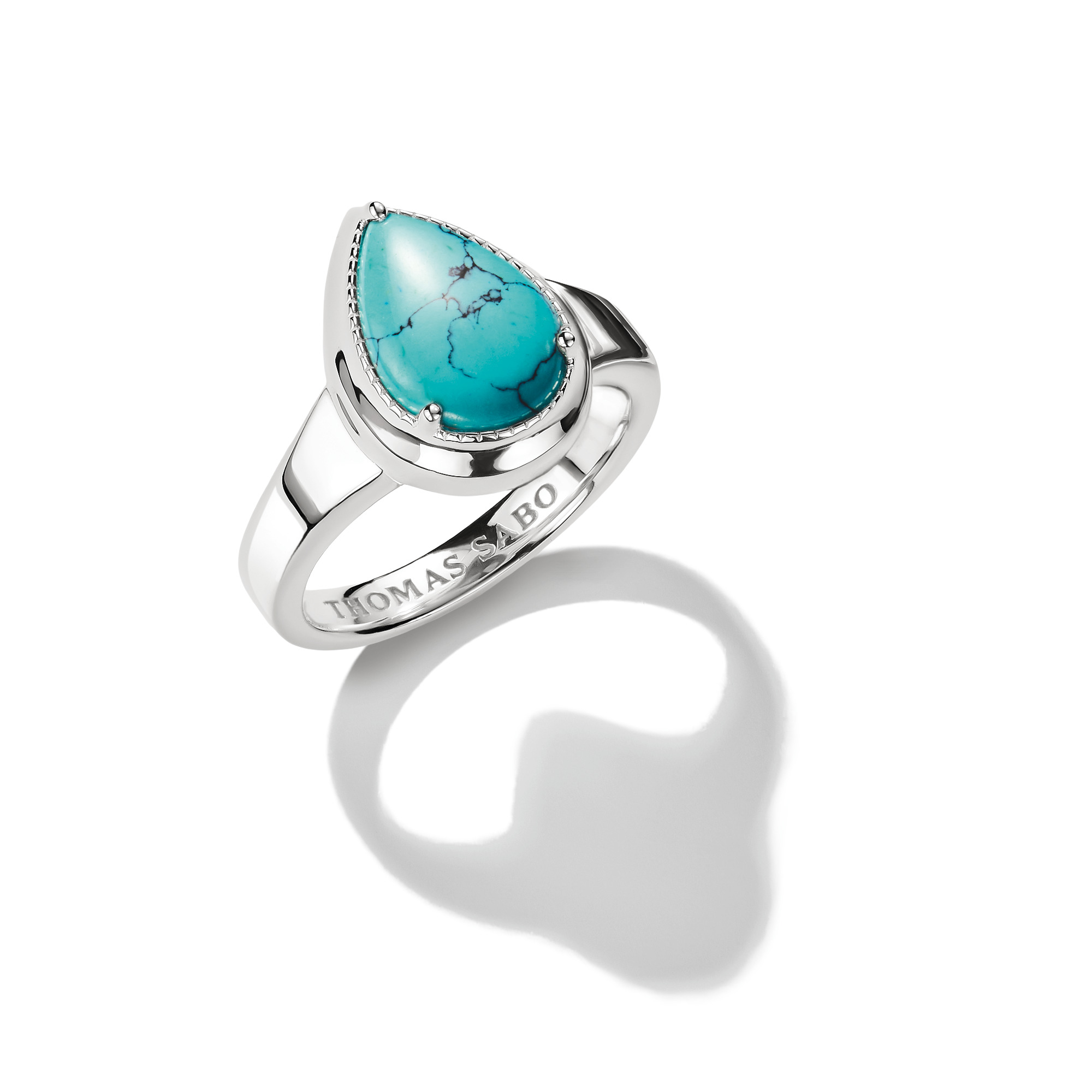Thomas Sabo Damenring Elyndra mit imitiertem Türkis in Tropfenform, 925 Silber, Größe 56, silber-blau