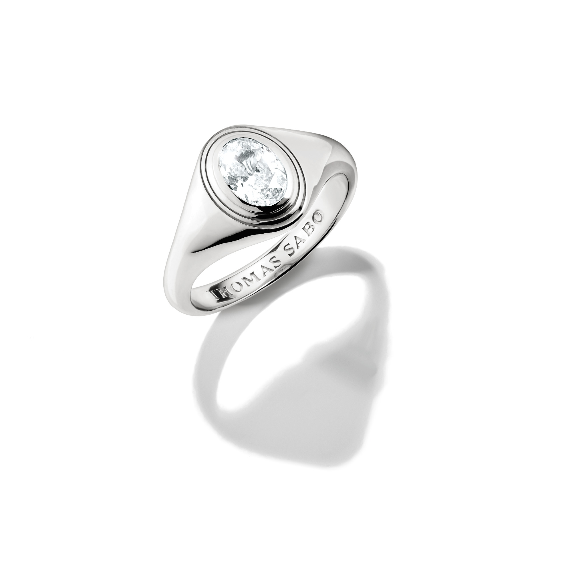 Thomas Sabo Damenring Oval Bold Elegance mit weißem Zirkoniastein aus 925 Silber, Größe 54, silberfarben