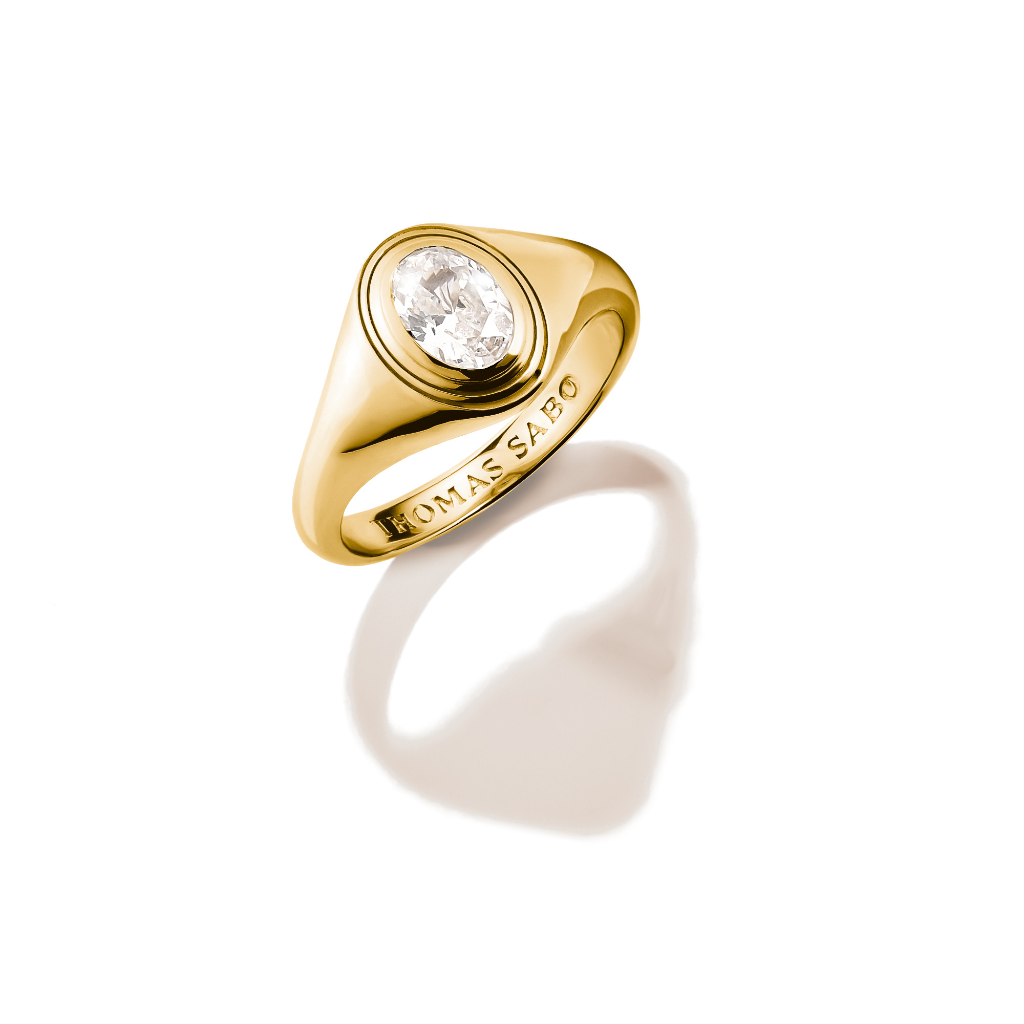 Thomas Sabo Ring Oval Bold Elegance mit weißem Zirkoniastein, 18k vergoldet, Damen, Größe 54, Silber 925