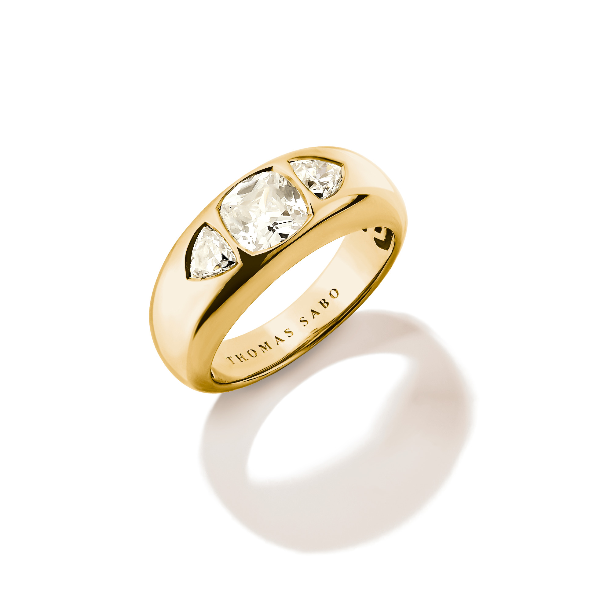 Thomas Sabo Damenring mit facettierten Zirkoniasteinen, 18k vergoldet, 925 Silber, Größe 56, goldfarben