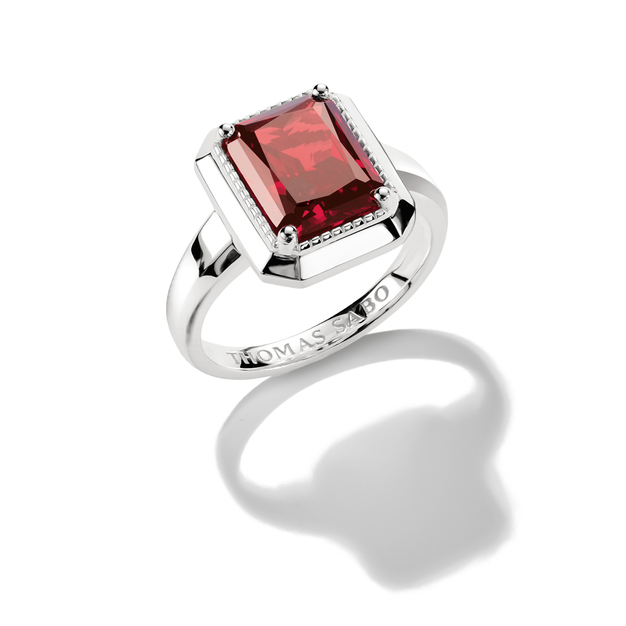 Thomas Sabo Damenring Elyndra mit granatrotem Zirkoniastein, 925 Silber, Größe 56, silberfarben/rot