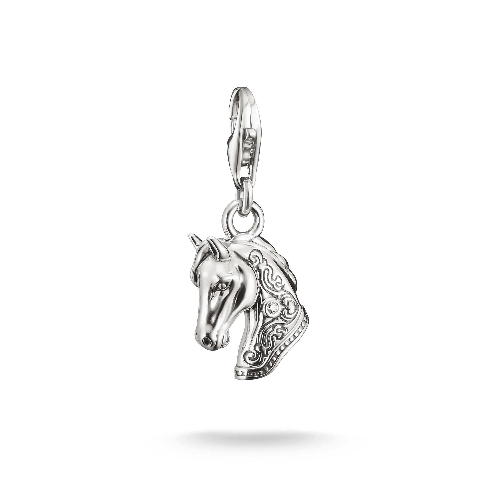 Thomas Sabo Charm-Anhänger Pferdekopf aus 925 Silber mit Zirkonia für Damen, 11,5x25mm, silberfarben