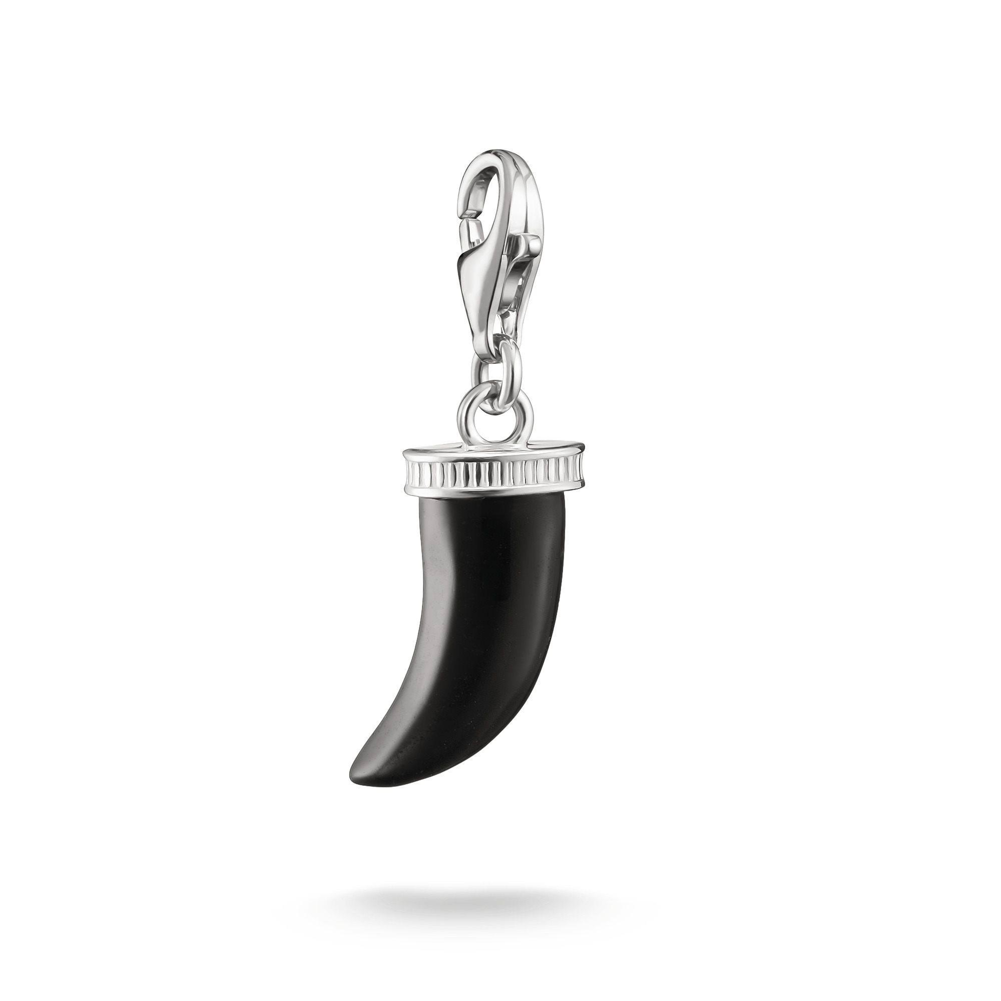 Thomas Sabo Charm-Anhänger Zahn aus 925 Silber mit Obsidian für Damen, 8x28mm, silberfarben-schwarz