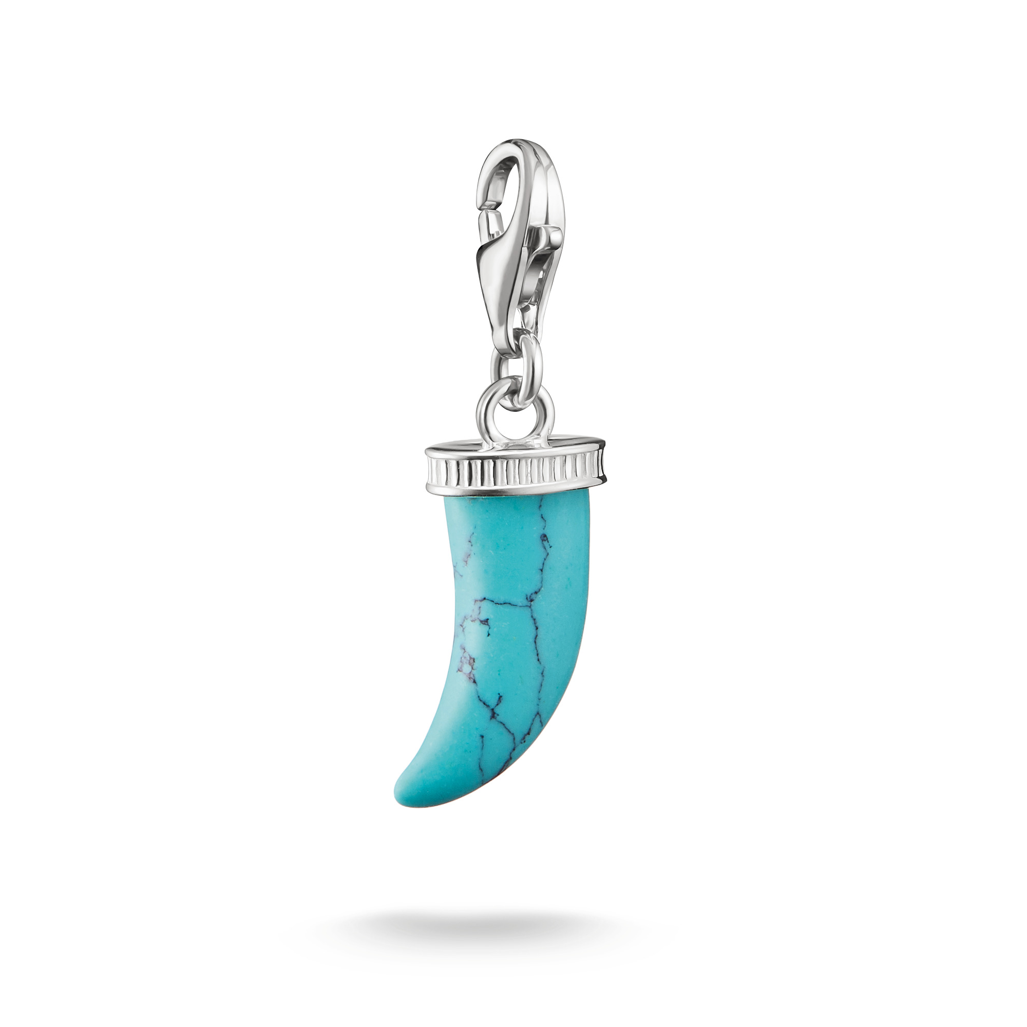 Thomas Sabo Charm-Anhänger Zahn aus 925er Silber mit imitiertem Türkis für Damen, 8x28mm, silber-blau