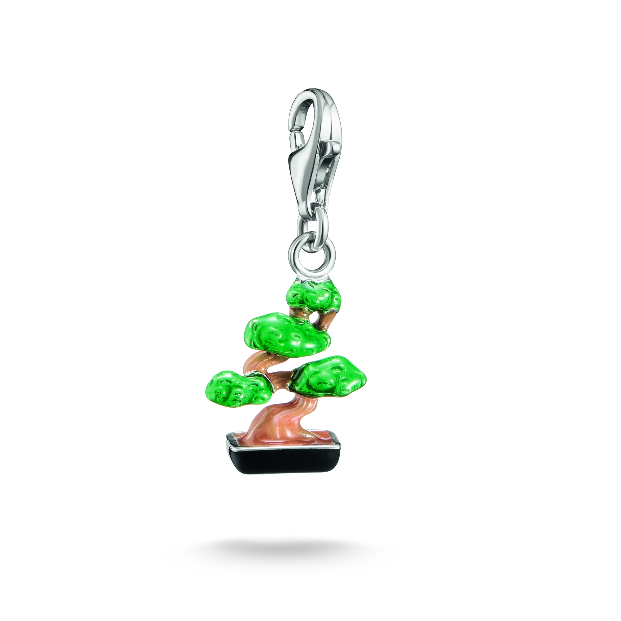 Thomas Sabo Charm-Anhänger Bonsai aus 925er Silber mit Kaltemail in Silber, Grün und Braun für Damen