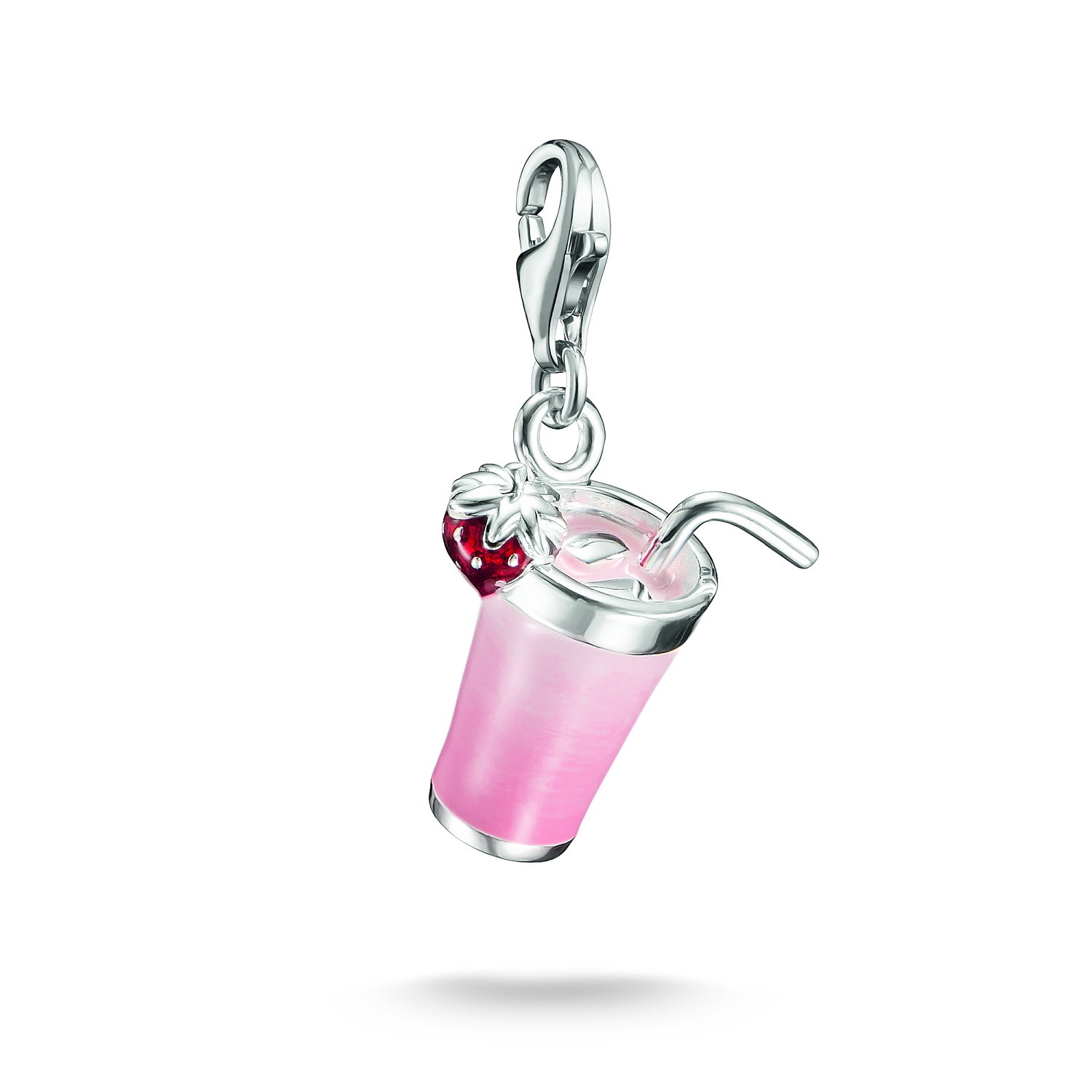 Thomas Sabo Charm-Anhänger Strawberry Shake aus 925 Silber für Damen, rosa und silberfarben, 9x21mm