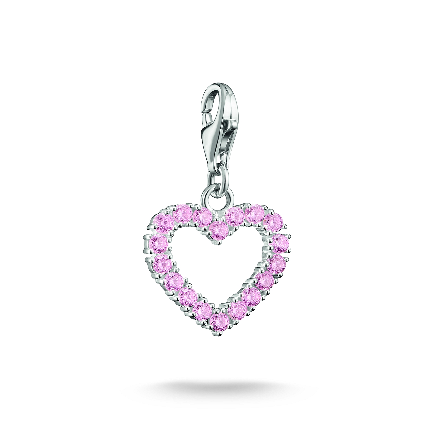 Thomas Sabo Charm-Anhänger Herz aus 925 Silber mit pinkem Zirkonia für Damen, 15x20mm, silber-rosa