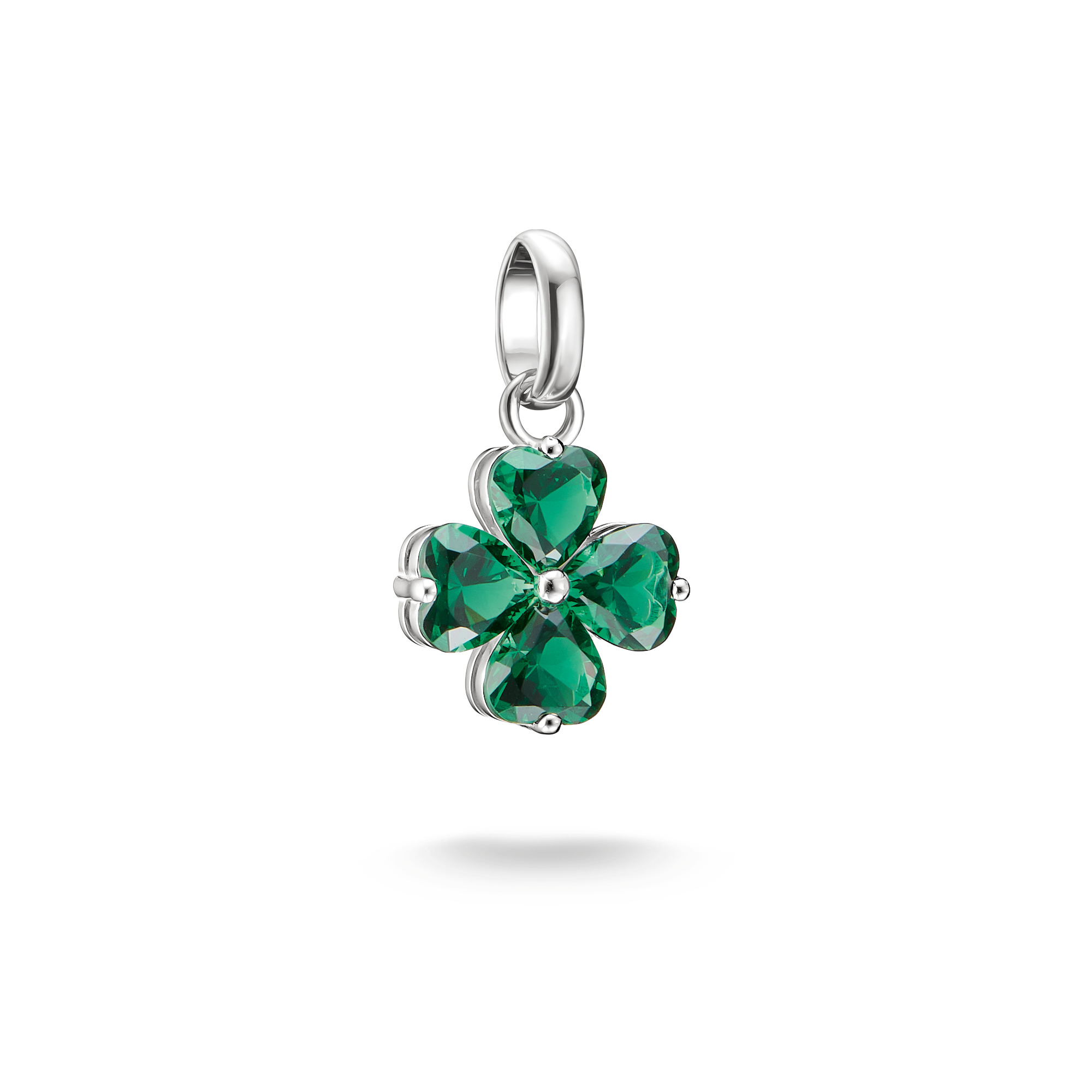 Thomas Sabo Charm-Anhänger Kleeblatt aus 925er Silber für Damen, grün-silberfarben, 11x19mm