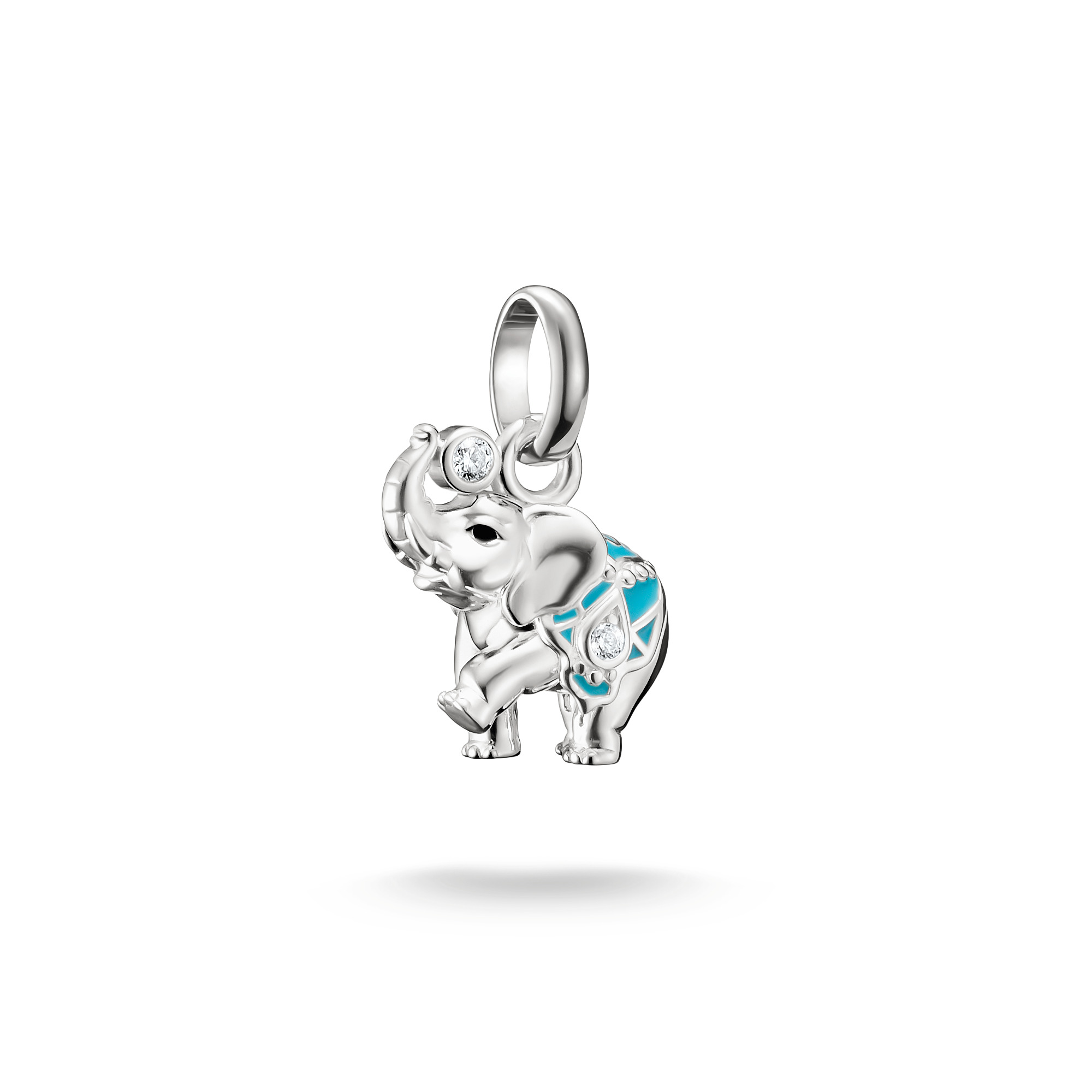 Thomas Sabo Charm-Anhänger Elefant aus 925 Silber mit Zirkonia, Damen, 13x18mm, silber-blau
