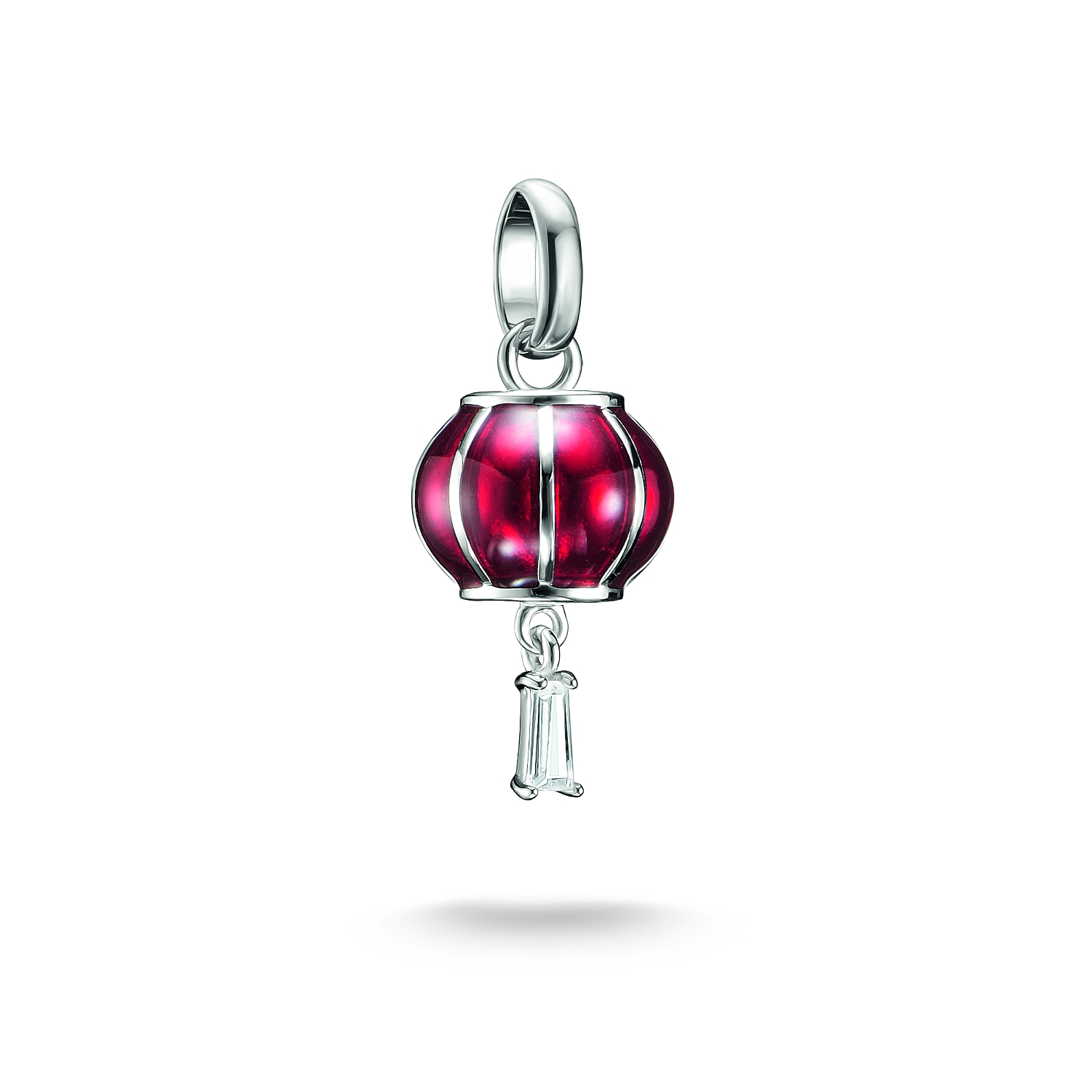 Thomas Sabo Charm-Anhänger Lampion aus 925 Silber mit Zirkonia, rot-silberfarben, für Damen, 9,5x23mm