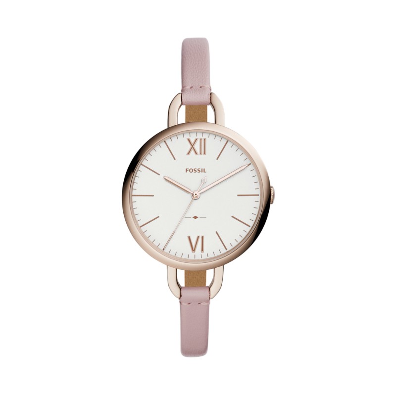FOSSIL Damen Armbanduhr Roségold/Rosa, Lederband, Quarz, 3 Bar Wasserdicht