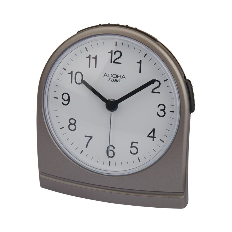 Adora Funkwecker grau/weiß – analoger Funk-Tischwecker mit Kunststoffgehäuse, Ø ca. 11 cm