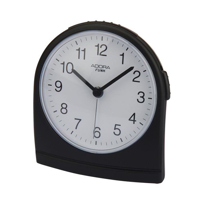 Adora Funkwecker schwarz, Kunststoffglas, 11cm, analog, für alle, weißes Zifferblatt
