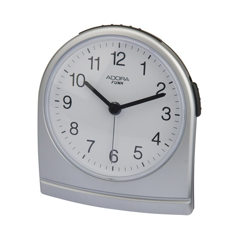 Adora Funkwecker silber, analog, Kunststoffgehäuse, weißes Zifferblatt, 11cm