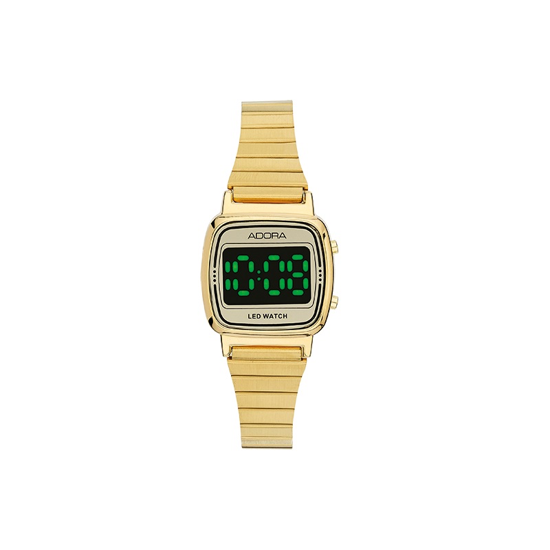 Adora Kinder-Damenuhr 24mm gold/schwarz, Edelstahl PVD, LED, Mineralglas, 3 Bar