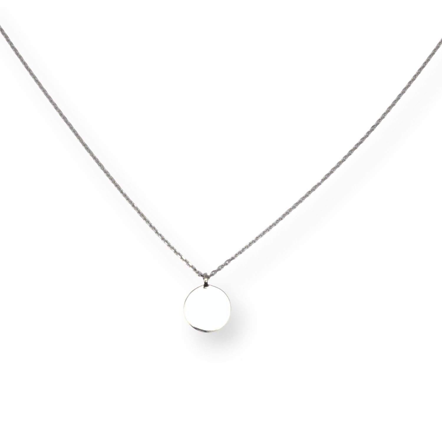 Manuela Carl Weißgold Kette für Damen mit gravierbarem Plättchen, 585 Gold, 40/45 cm, Ø 9mm, silberfarben