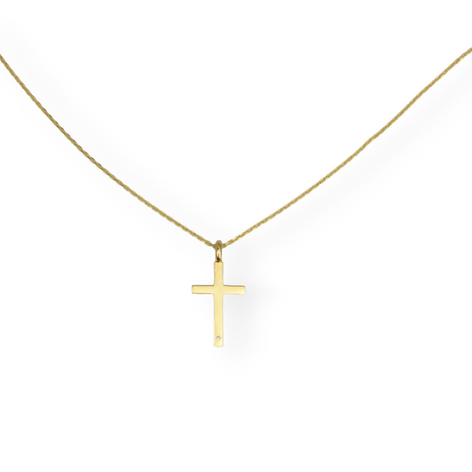 Manuela Carl 14 Karat Gold Kreuz Kette mit Zirkonia für Damen und Kinder, 40/42/45 cm, goldfarben
