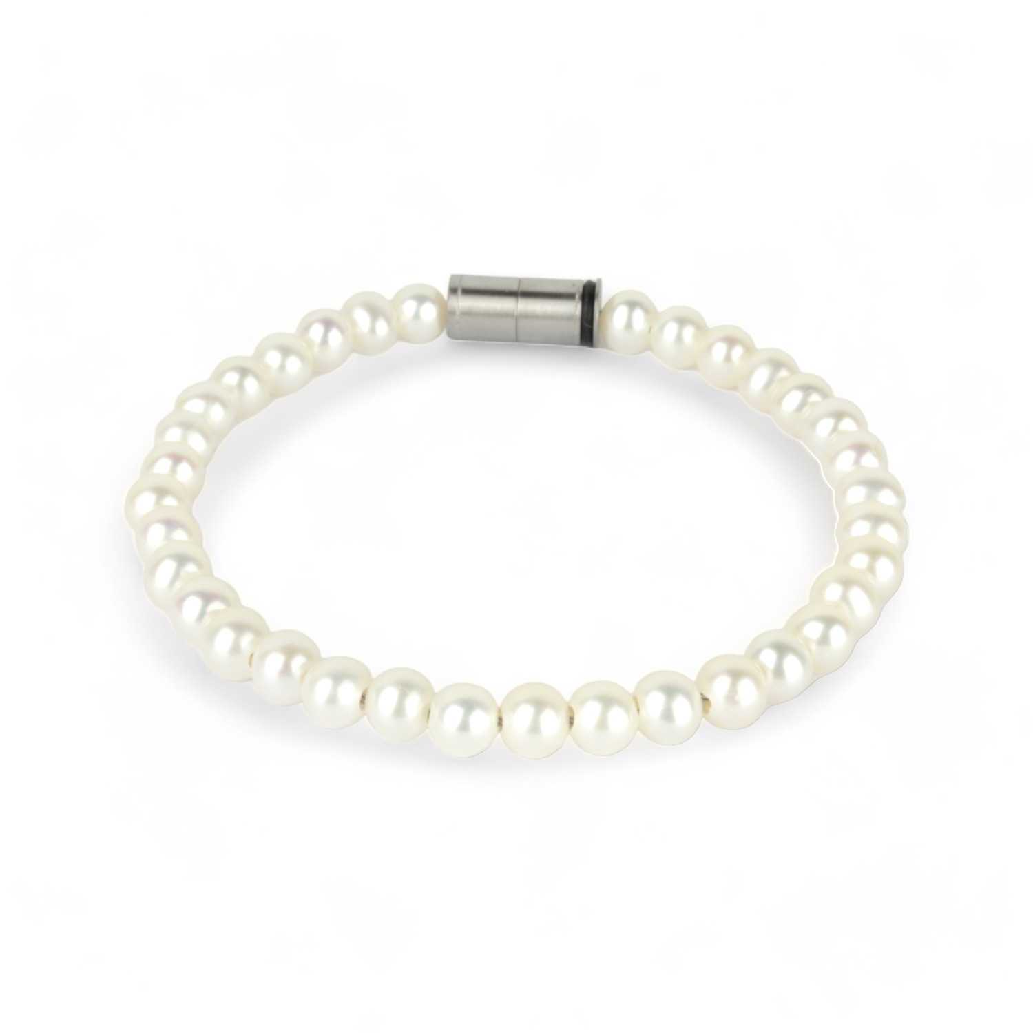 Ernstes Design Damen Perlenarmband Süßwasserperlen 6mm mit Magnetverschluss, 19cm