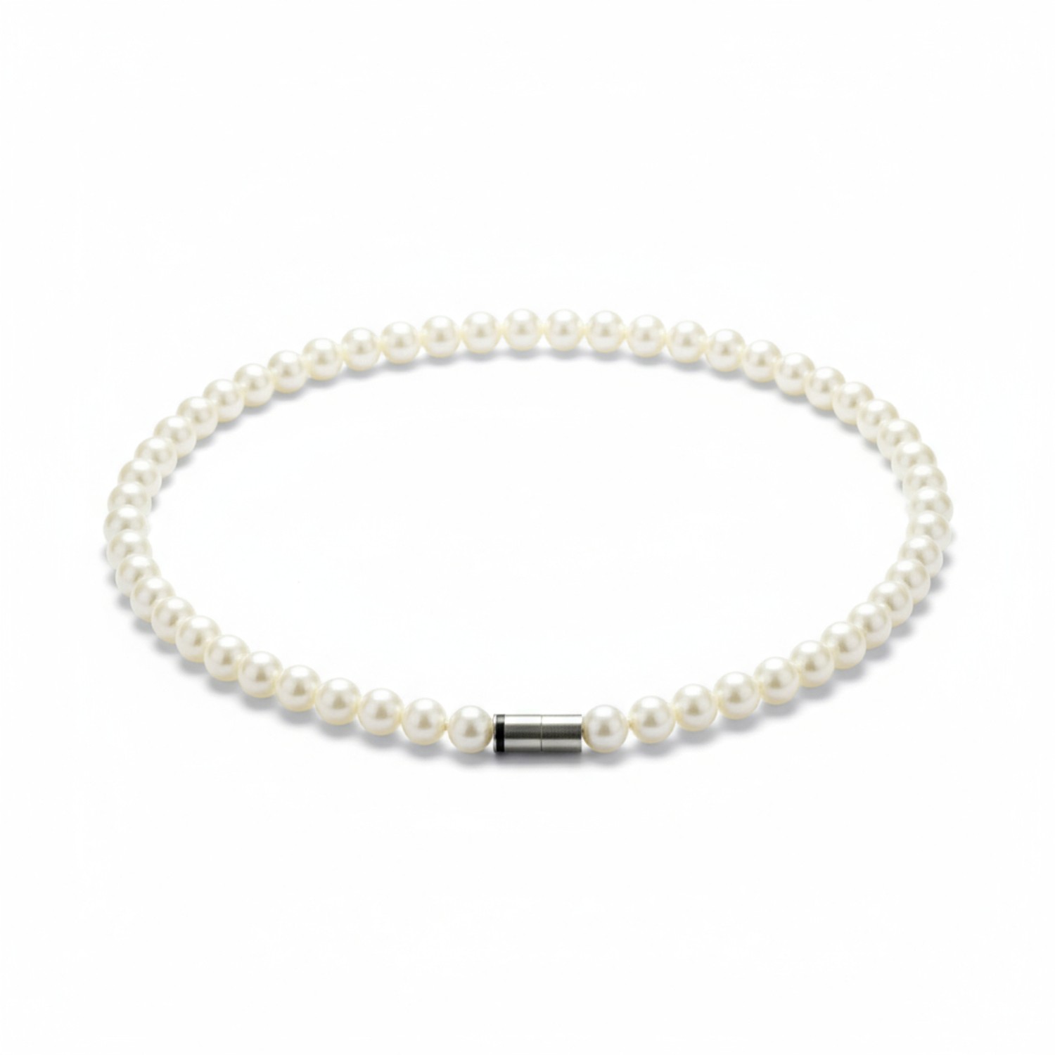 Ernstes Design Perlenkette 50 cm aus 8 mm Süsswasser-Perlen für Damen mit Magnetverschluss in Weiß