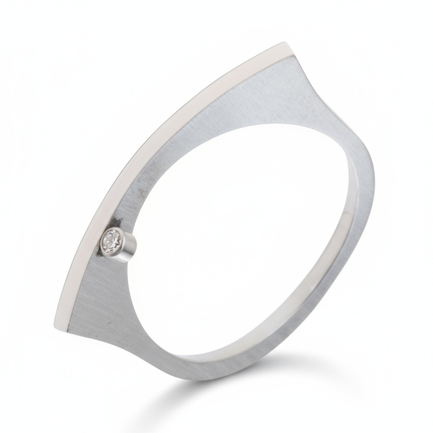 Ernstes Design Damenring aus Edelstahl mit 1 Brillant, matt/poliert, silberfarben, Ringgröße 54