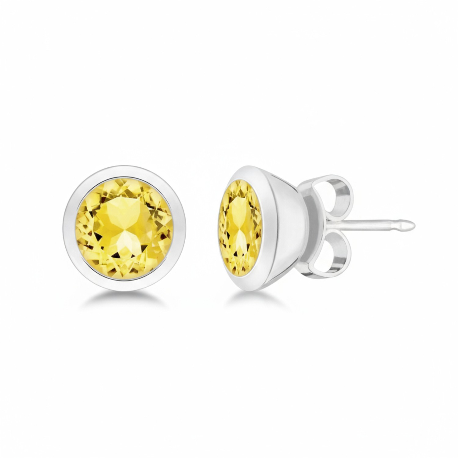 Quinn Ohrstecker aus 925er Silber mit Citrin für Damen, 9mm, silberfarben und gelb