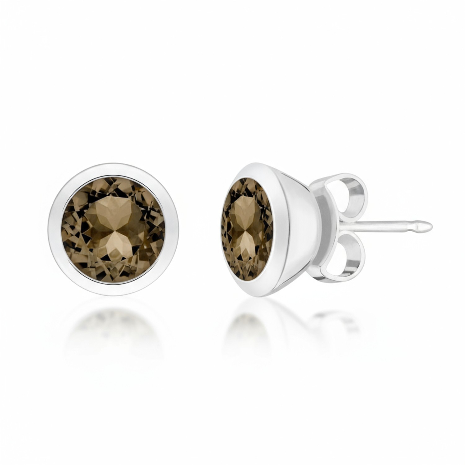 Quinn Ohrstecker Damen 925 Silber mit Rauchquarz, 9mm, eleganter Ohrschmuck in Silber und Braun