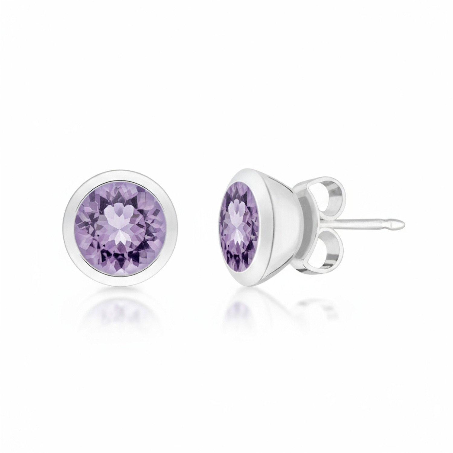 Quinn Ohrstecker aus 925er Silber mit Amethyst, 9mm, silberfarben-violett, eleganter Schmuck für jeden Anlass