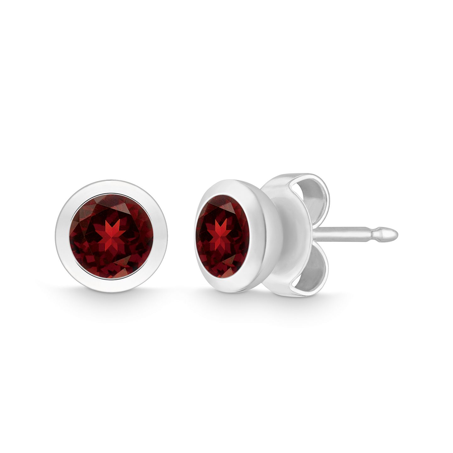 Quinn Ohrstecker Damen aus 925 Silber mit Granat, Ø 6,7mm, silberfarben-rot, eleganter Ohrschmuck