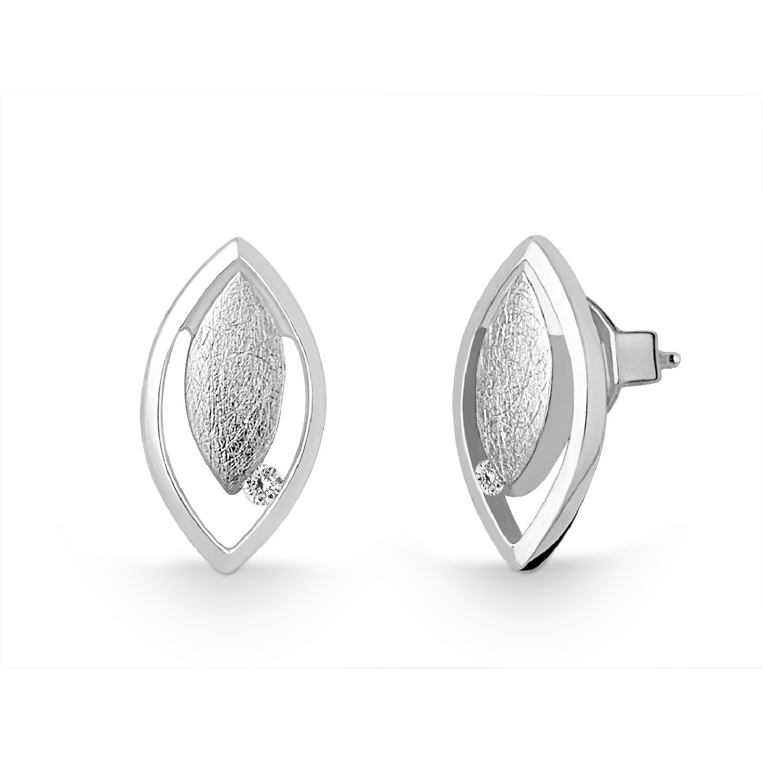 Quinn Ohrstecker mit 2 Brillanten in Silber 925, Damen Schmuck, Wesselton-Weiß, 13,4mm x 7,5mm