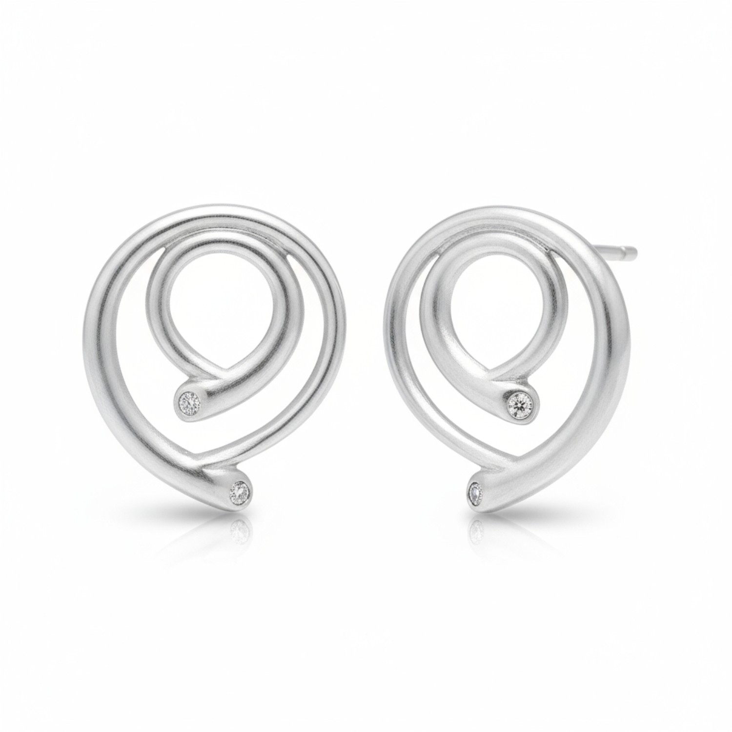Quinn Ohrstecker mit mattierten Brillanten, 925 Silber, Damen, 15x12,5mm, Wesselton-Weiß, 4 Diamanten, 0,02