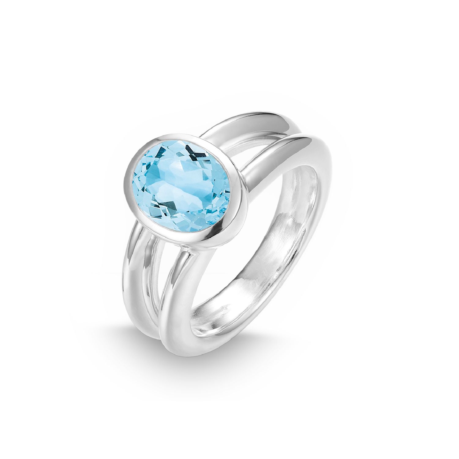 Quinn Damenring aus 925 Silber mit blauem Topas, Ringgröße 56, 11mm breit