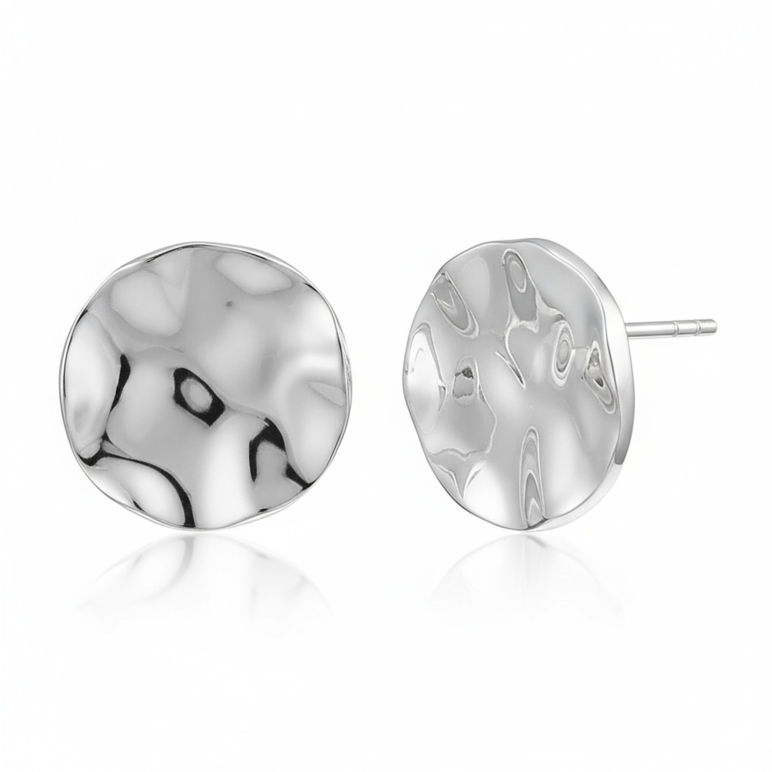 Quinn Ohrstecker Kreis Hammerschlag aus 925 Silber für Damen, 14,2mm, silberfarben, eleganter Ohrschmuck