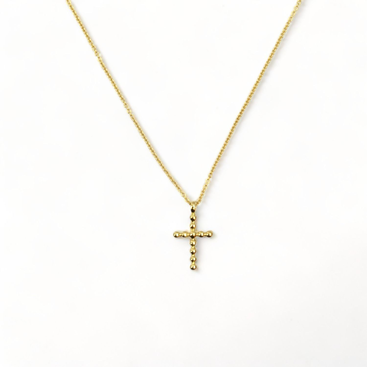 Quinn Damen Kette mit goldfarbenem Kreuz und Kugeln, 585 Gold, 42/45 cm, elegant und stilvoll