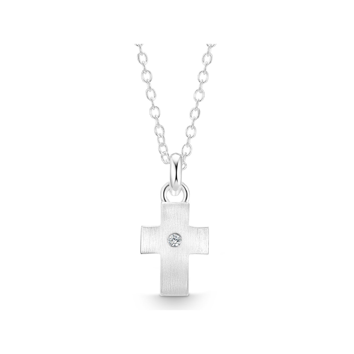 Quinn Damen-Kinder Kreuzanhänger Kette aus Silber 925 mit Brillant, Kettenlänge 42/45cm