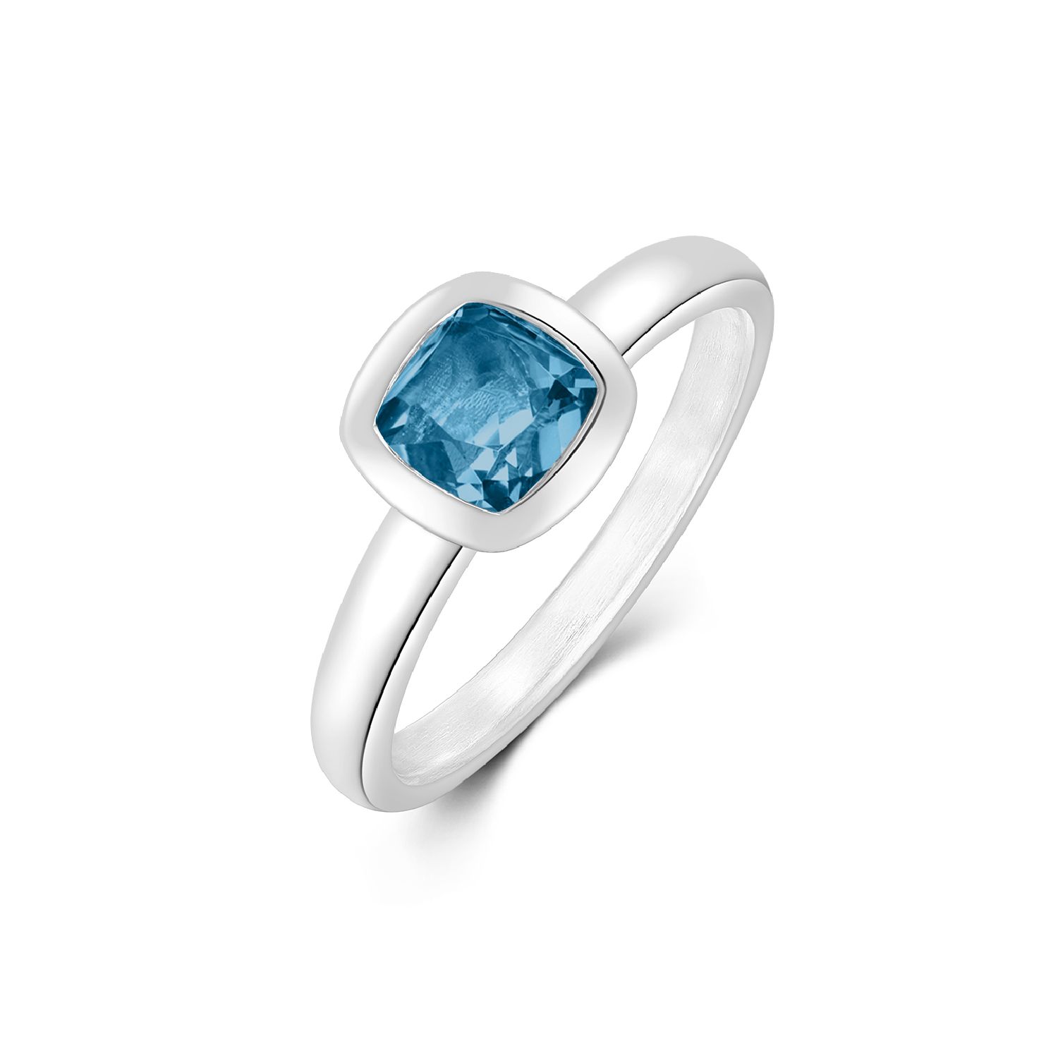 Quinn Damenring 925 Silber mit London Blue Topas, 8mm breit, Größe 56