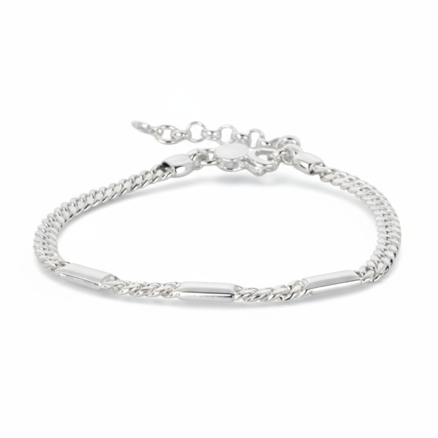 Quinn Armband Panzer 925 Silber mit 3 Plättchen für Herren und Damen, 18+3 cm, silberfarben, 4,5 mm