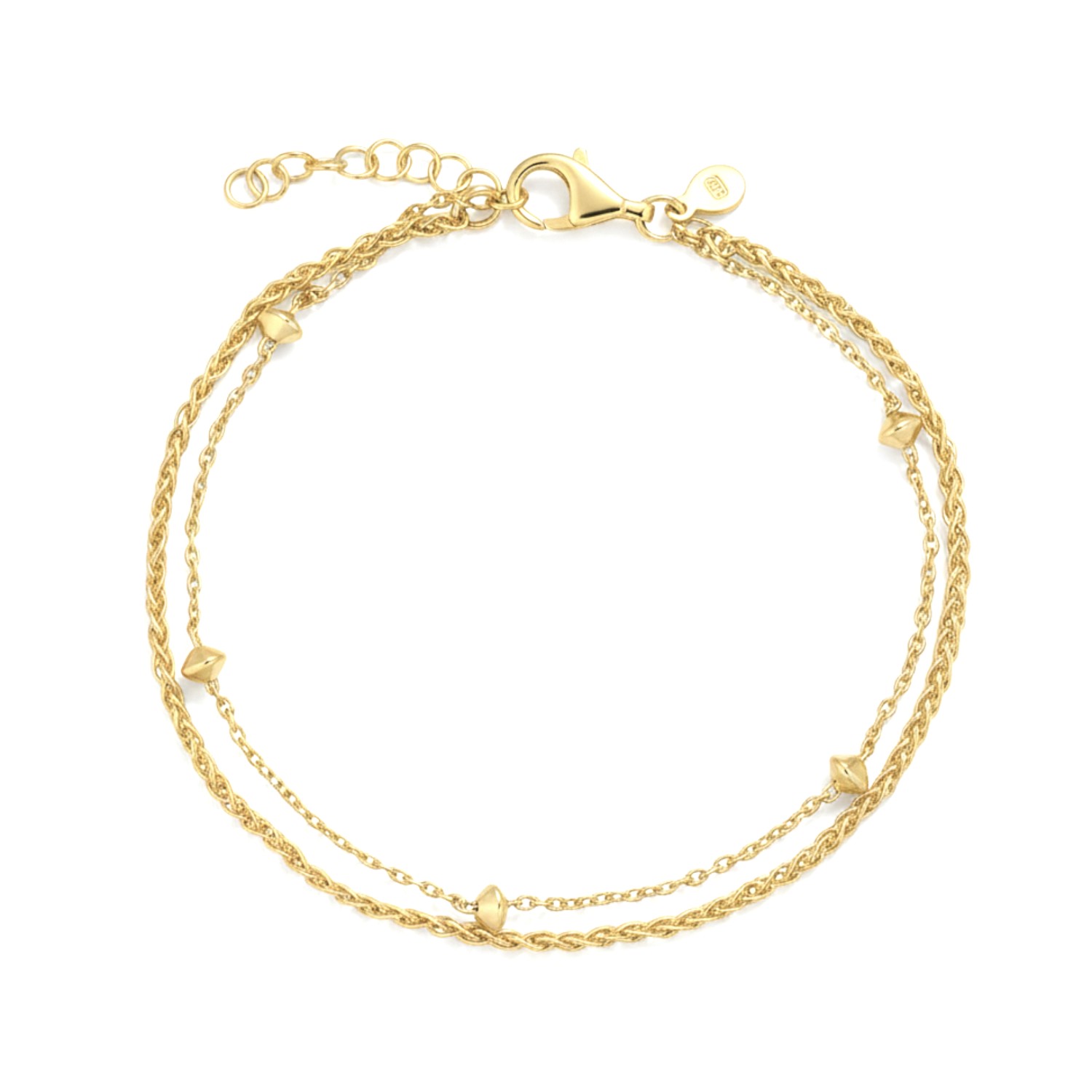 Quinn zweireihiges Armband Damen 925 Silber vergoldet goldfarben 18-20,5cm Armschmuck 4mm
