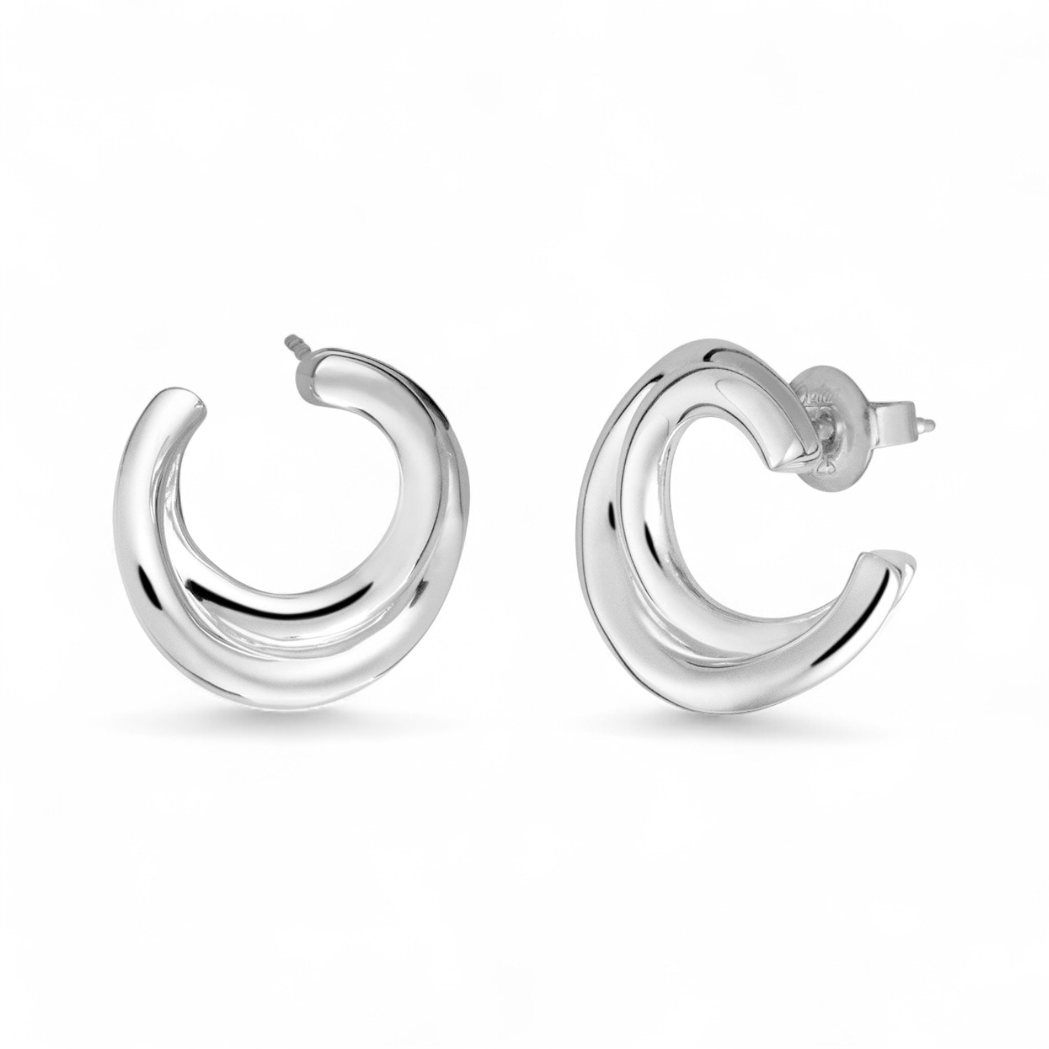 Quinn Ohrstecker zweireihig aus 925 Silber für Damen, silberfarben, 18x18,2mm, eleganter Ohrschmuck