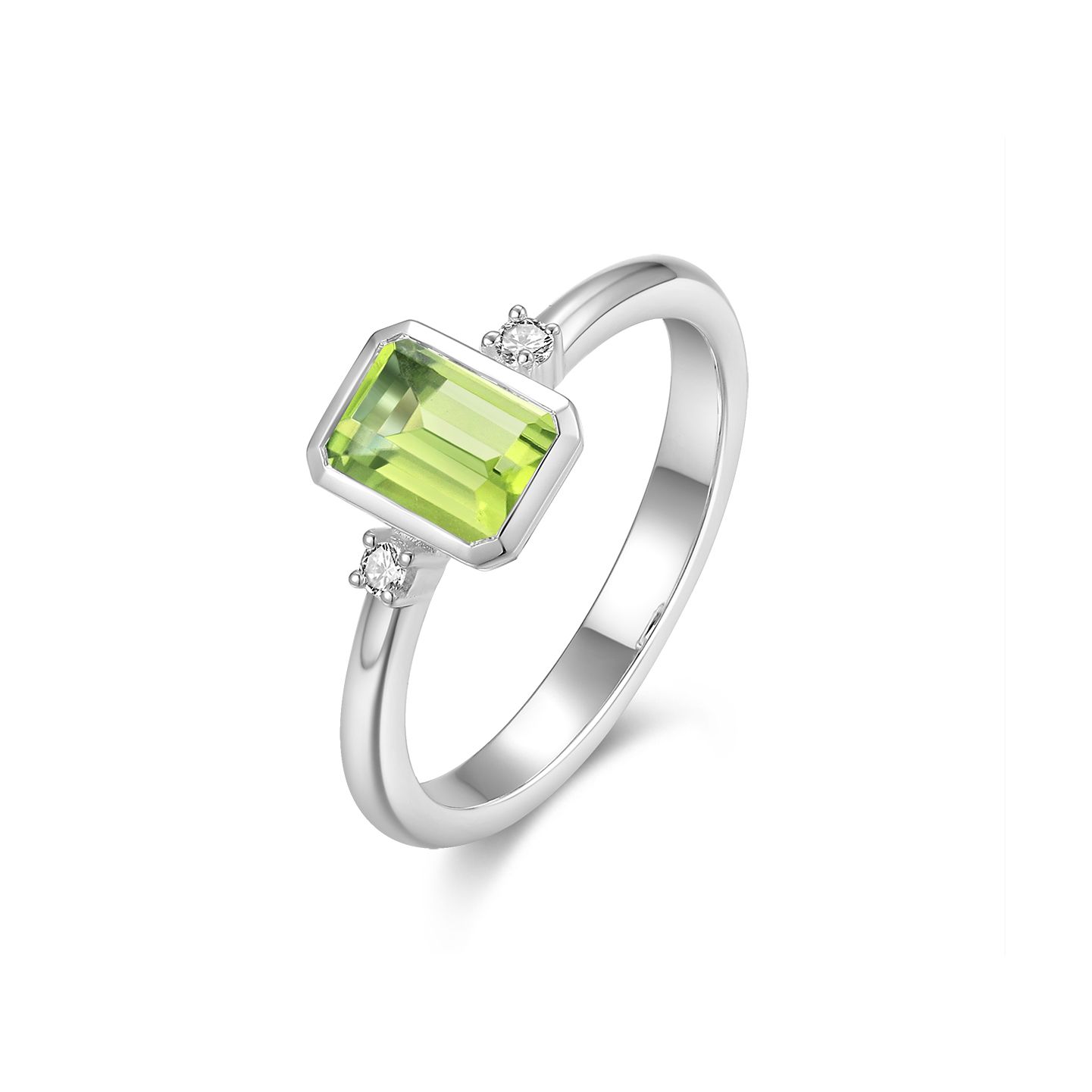 Quinn Damenring aus 925 Silber mit Peridot und Brillant, Größe 56, silberfarben-grün, elegant und zeitlos