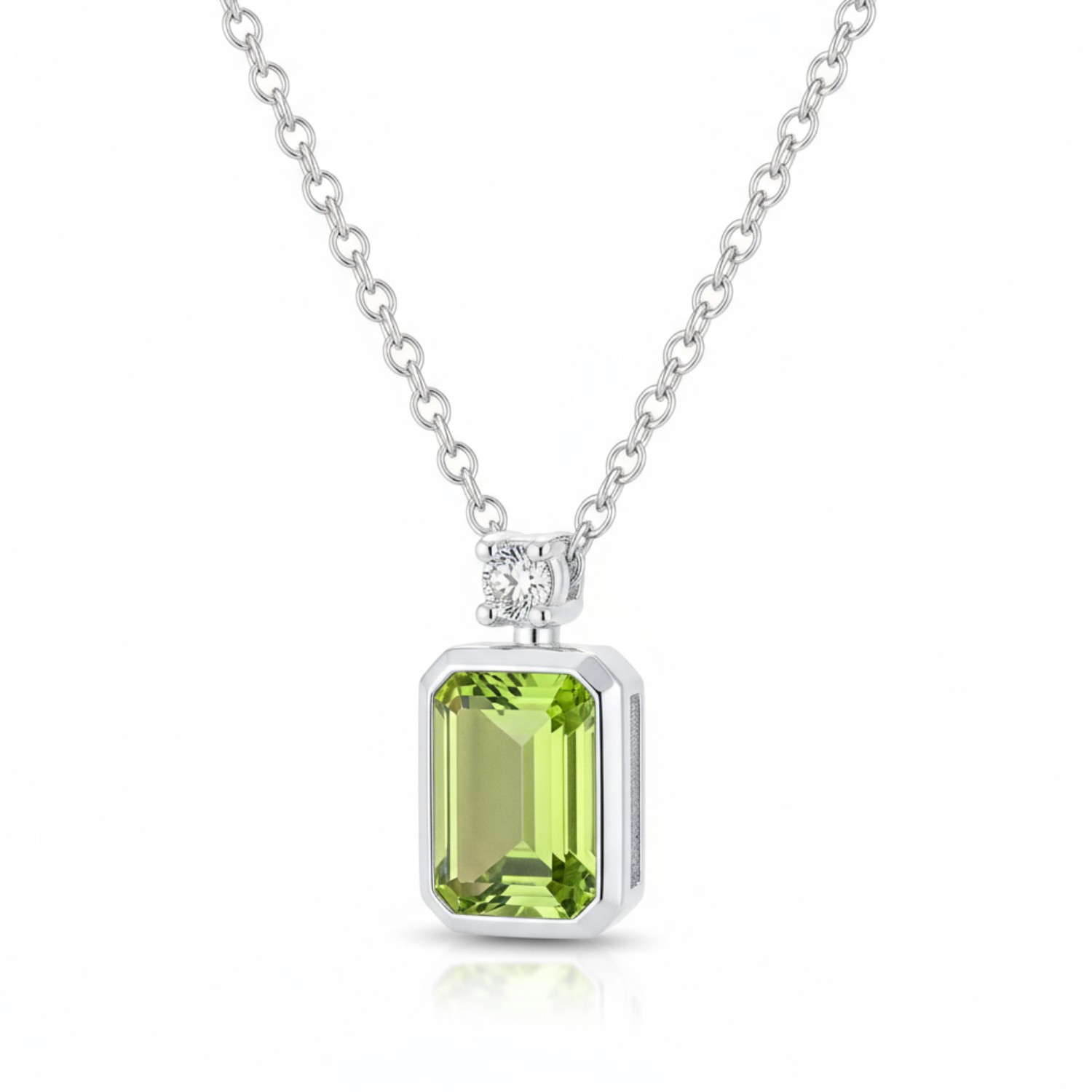 Quinn Damen Kette mit Rechteck-Anhänger aus 925 Silber und Brillant, Peridot, 11x6,5mm, silber-grün