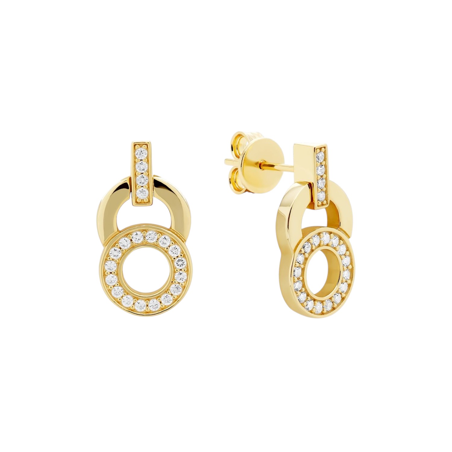 JETTE Ohrhänger SWING in goldfarbenem 925 Silber mit Zirkonia für Damen, 10x15mm
