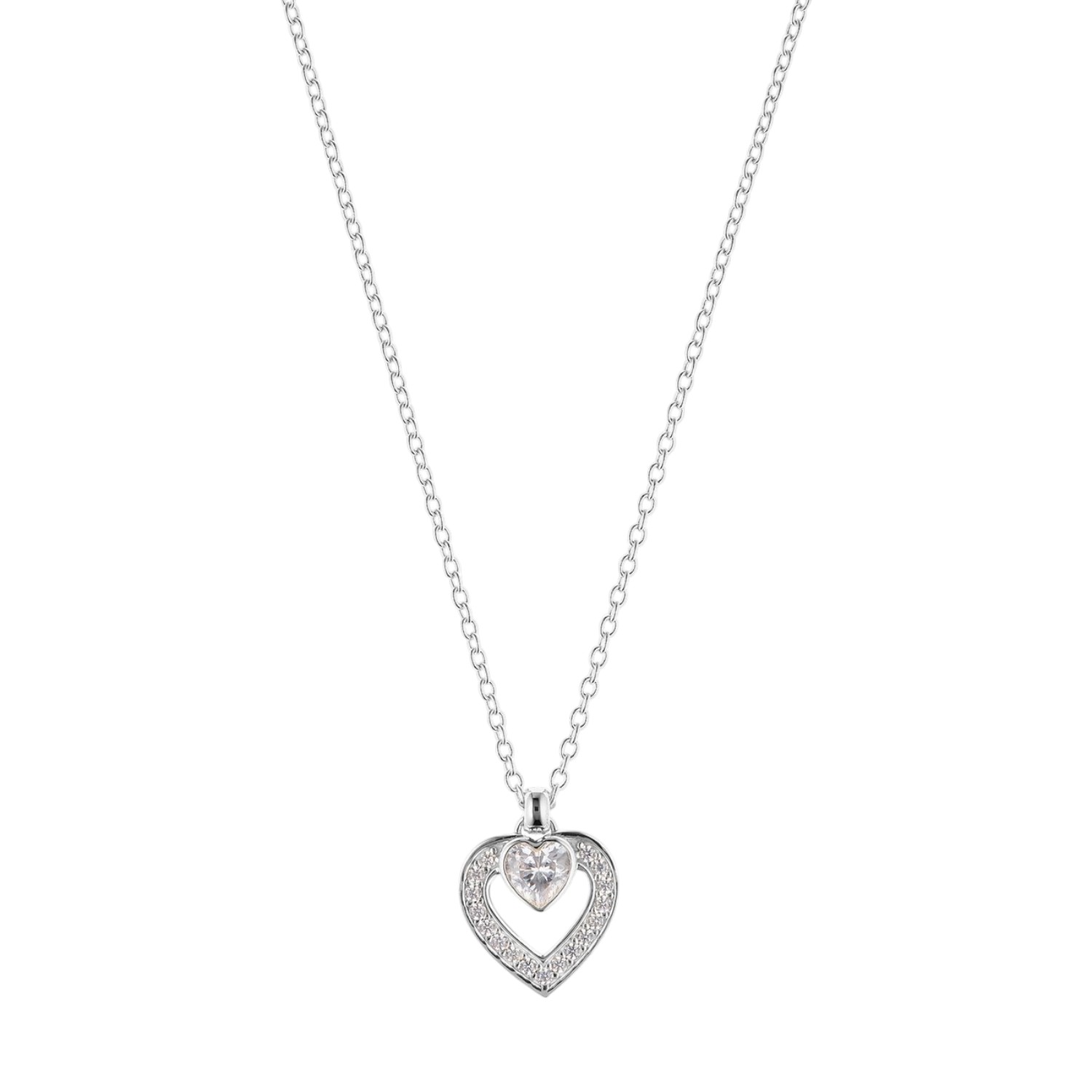 JETTE Kette HEARTS aus 925 Silber mit Zirkonia für Damen, 45-48 cm, silberfarben, elegantes Schmuckstück