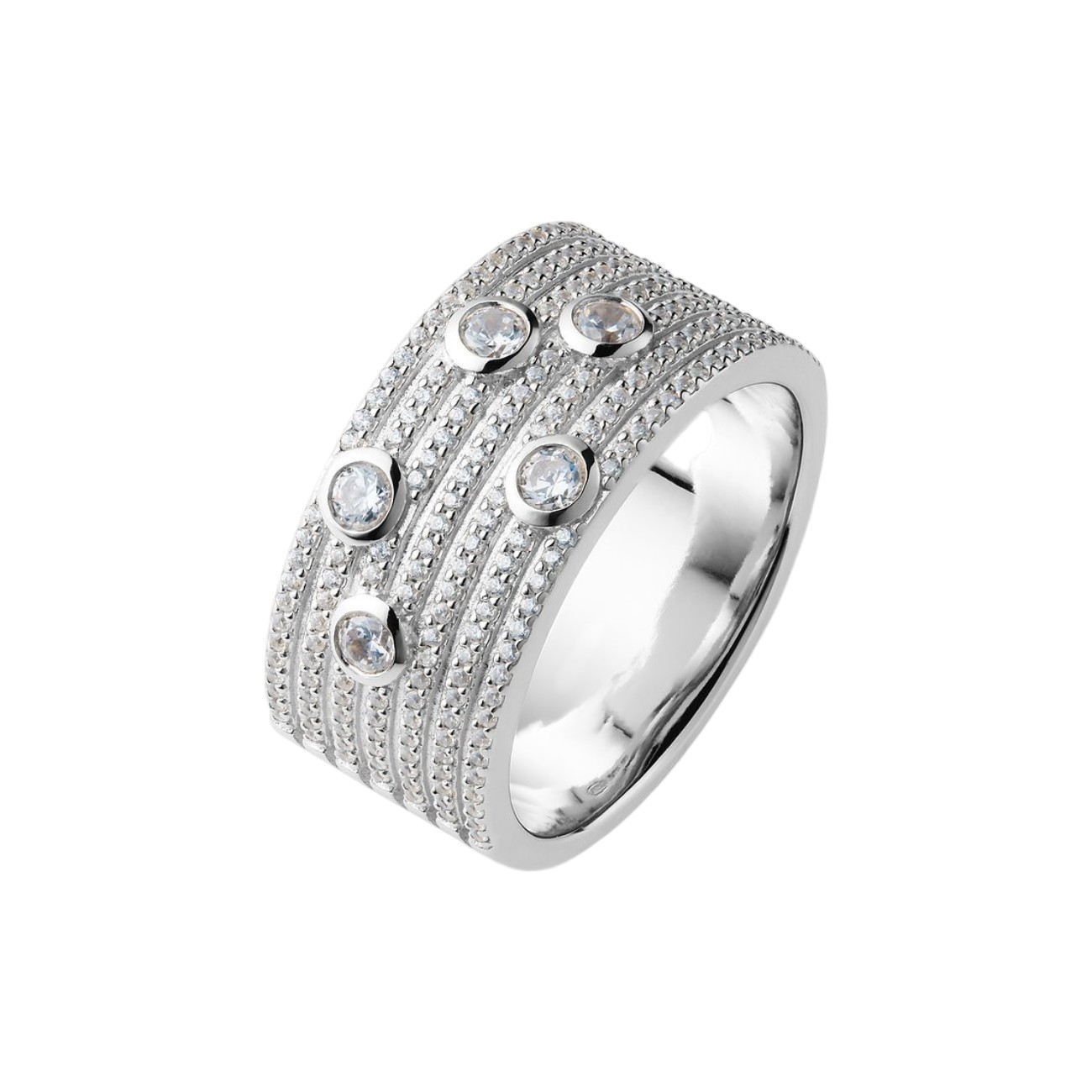Damenring DIAMOND von JETTE aus 925er Silber mit Zirkonia, Größe 61, silberfarben, elegant und zeitlos