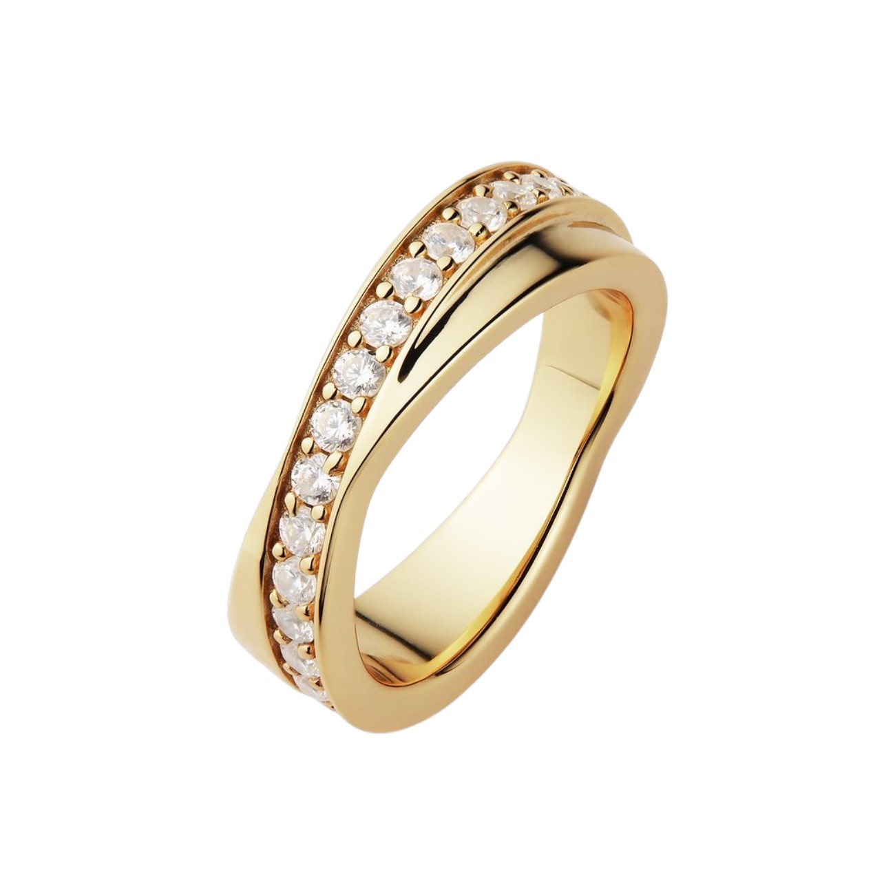 Damenring WRAPPED von JETTE aus 925er Silber vergoldet mit Zirkonia, 6mm, goldfarben, Größe 59