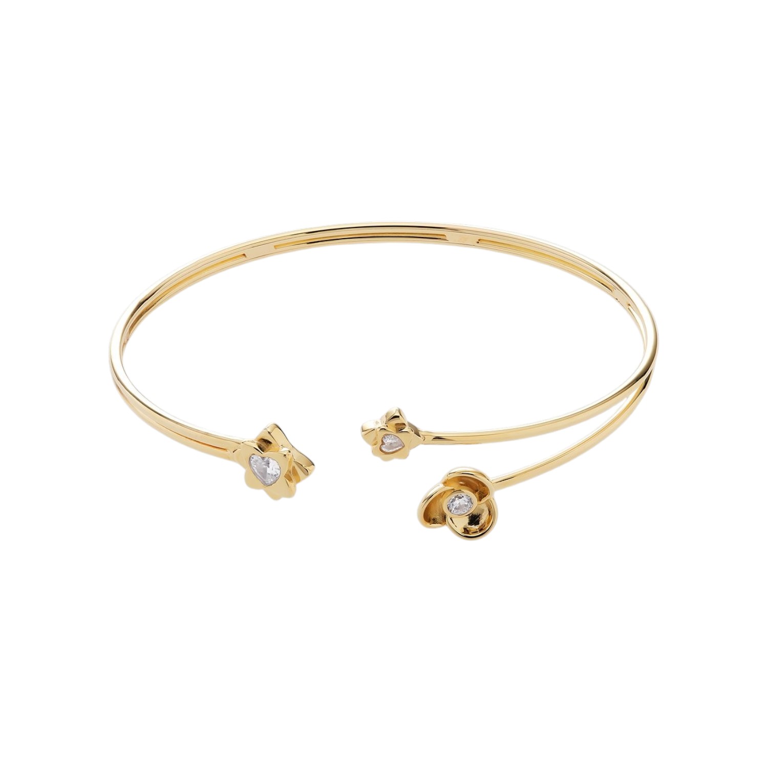 JETTE Armreif FLOWERS für Damen, 925 Silber vergoldet in Gold, mit Zirkonia, 13mm, elegant und stilvoll