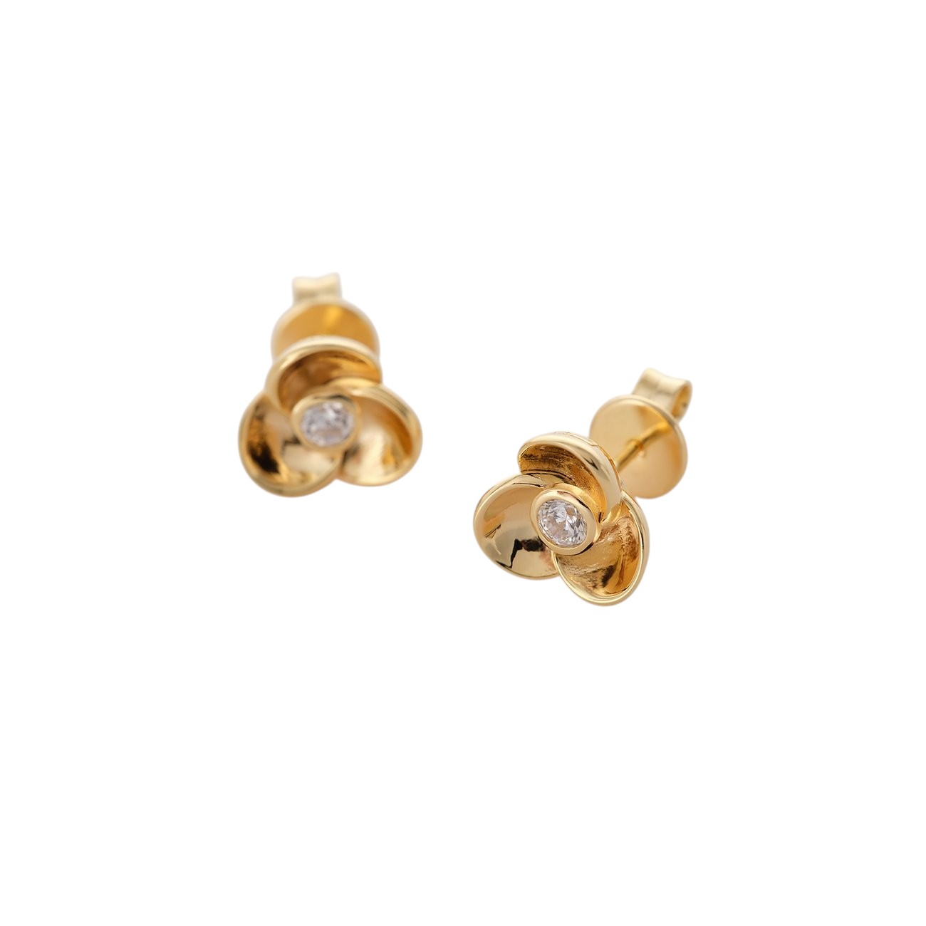 JETTE Ohrstecker FLOWERS aus 925 Silber vergoldet mit Zirkonia, goldfarben, 9,7mm für Damen