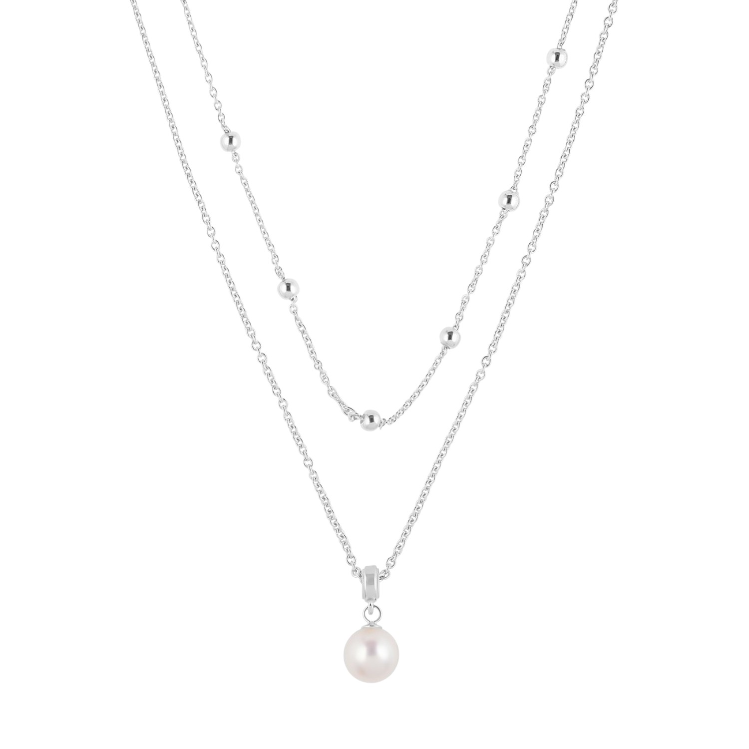 JETTE Kette JOY für Damen aus 925 Silber mit 8mm Süsswasser-Perle, 45-48cm lang, silberfarben