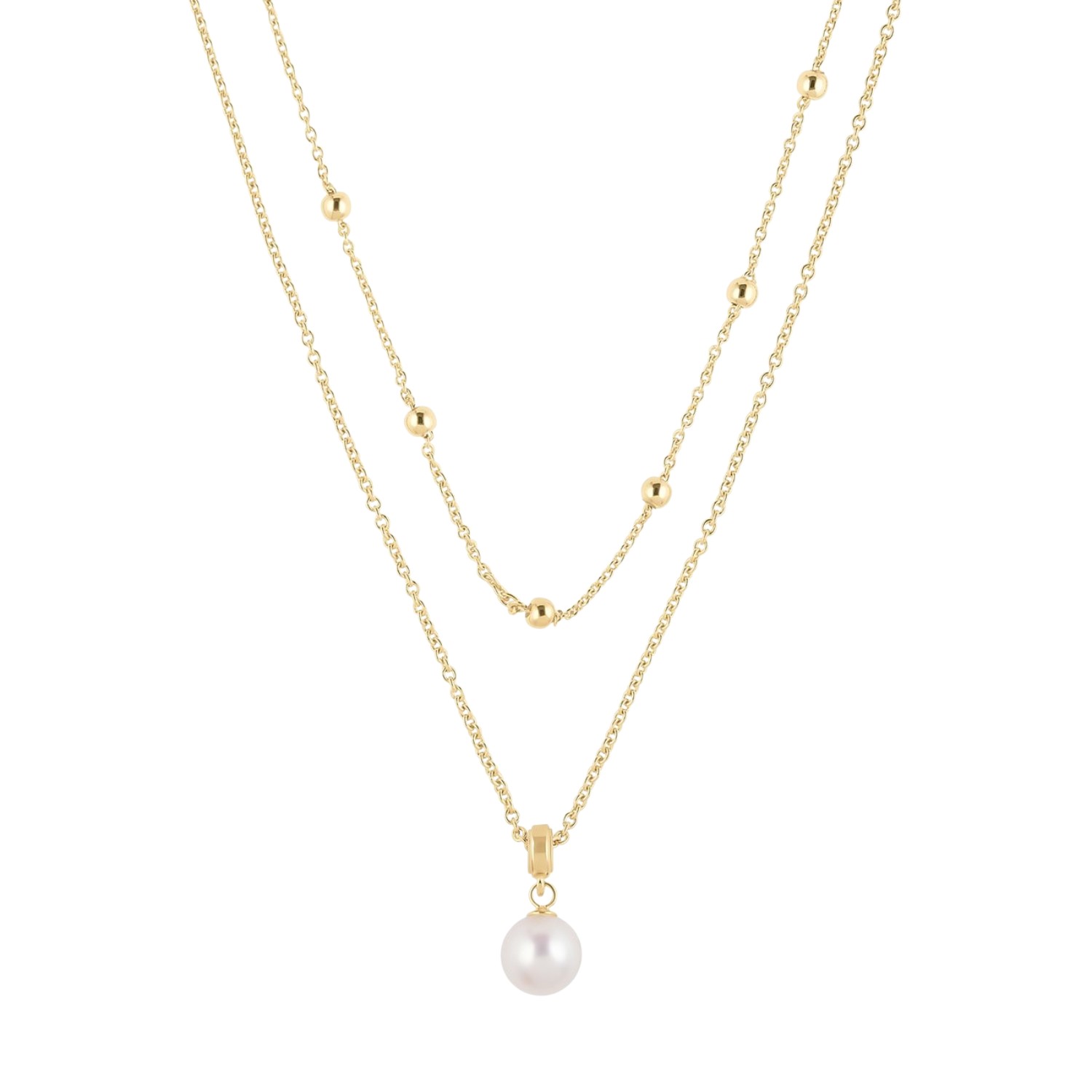 JETTE Kette JOY für Damen, goldfarben, 925 Silber vergoldet mit 8mm Süsswasser-Perle, 45-48cm lang